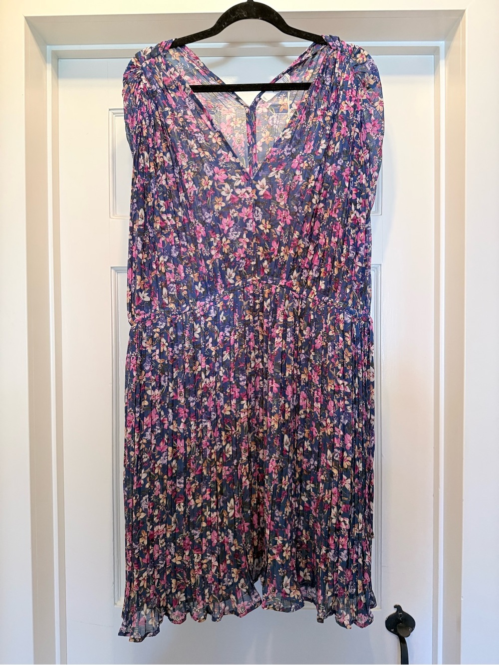 Mango Floral Midi Dress in Navy with Pink Flowers